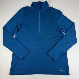 Bula Mens Size L Merino Wool Blend 1/4 Zip Pullover Baselayer Blue L/S *Read